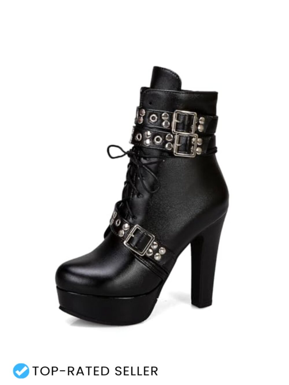 Studded Buckled Combat Boots Platform Ankle Booties Punk Lace Up Knight Biker